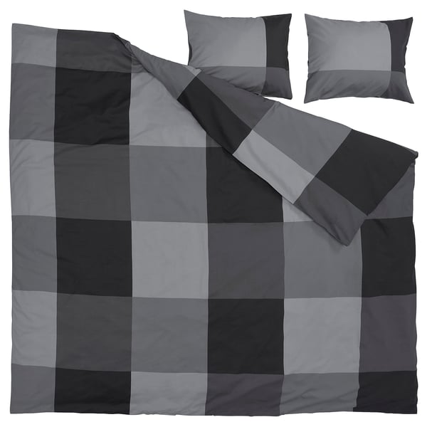 BRUNKRISSLA Copripiumino e 2 federe, nero, 240x220/50x60 cm