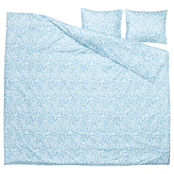 CYMBALBLOMMA Copripiumino e 2 federe, bianco/blu, 240x220/50x60 cm