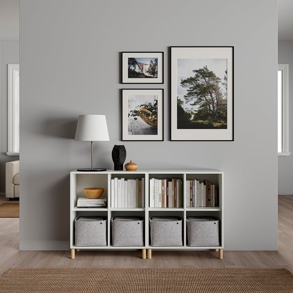 EKET Combinazione di mobili con gambe, bianco/legno, 140x35x80 cm