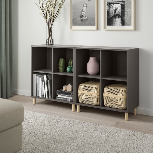 EKET Combinazione di mobili con gambe, grigio scuro/legno, 140x35x80 cm