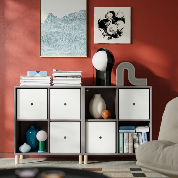 EKET Combinazione di mobili con gambe, grigio scuro/legno, 140x35x80 cm