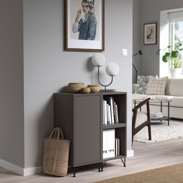 EKET Combinazione di mobili con gambe, grigio scuro/metallo nero, 70x35x80 cm