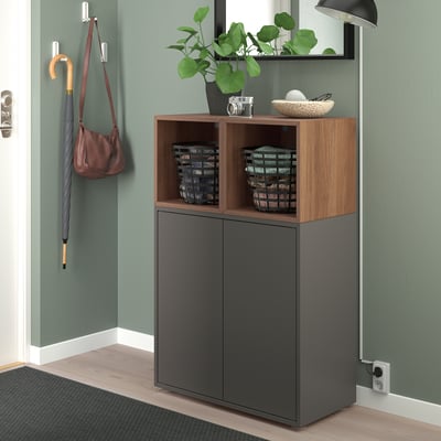 EKET Combinazione di mobili con piedini, grigio scuro/marrone effetto noce, 70x35x107 cm