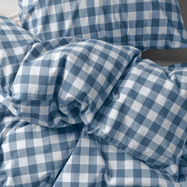 EKTANDVINGE Copripiumino e 2 federe, blu scuro bianco/a quadri, 240x220/50x60 cm