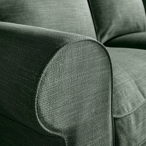 EKTORP Divano a 3 posti con chaise-longue, Hemmesta grigio-verde