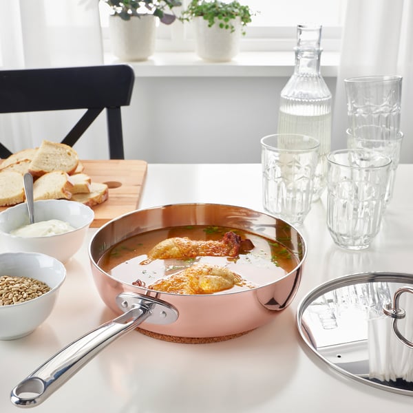 FINMAT Padella sauté con coperchio, rame/inox, 25 cm