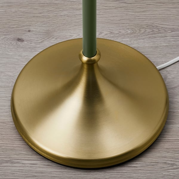 FLYGHÖJD Lampada da terra, ottone/grigio-verde