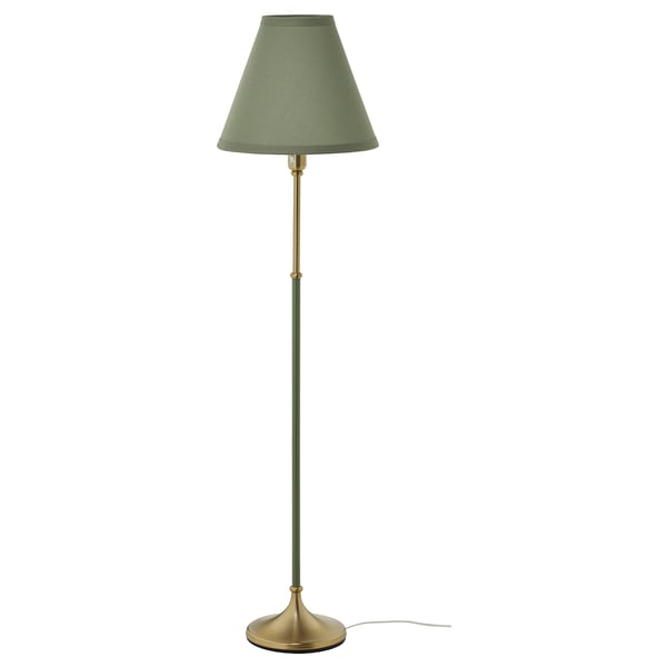 FLYGHÖJD Lampada da terra, ottone/grigio-verde