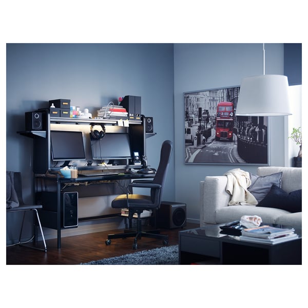 FREDDE Scrivania da gaming, nero, 140/185x74x146 cm