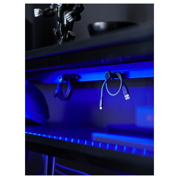 FREDDE Scrivania da gaming, nero, 140/185x74x146 cm