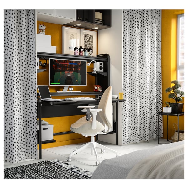 FREDDE Scrivania da gaming, nero, 140/185x74x146 cm