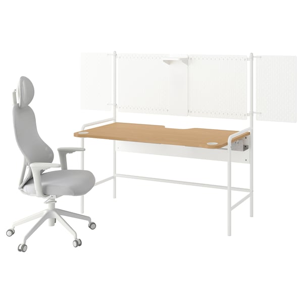 FRÖSKELÅS / UTKLASSNING Scrivania e sedia da gaming, bianco/grigio
