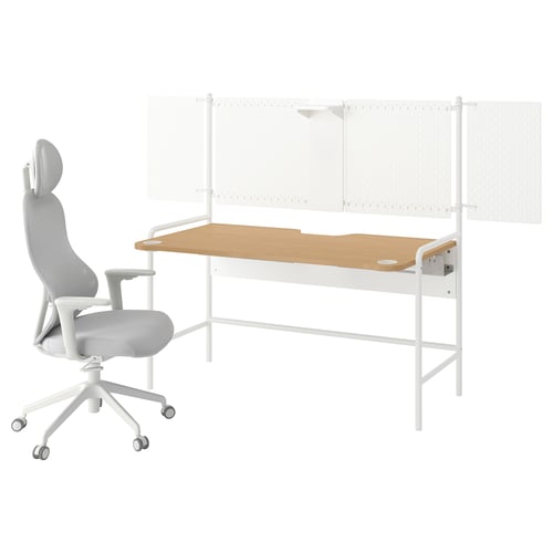 FRÖSKELÅS / UTKLASSNING Scrivania e sedia da gaming, bianco/grigio