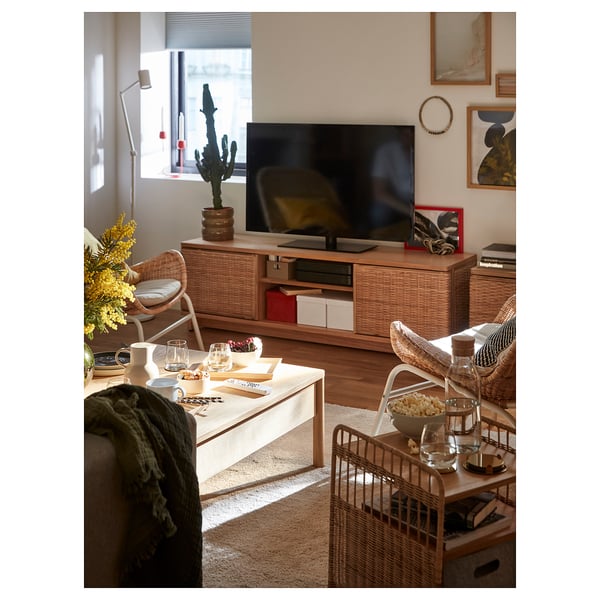 FRYKSÅS Mobile TV, rattan, 157x41x49 cm
