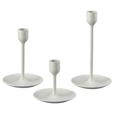 FULLTALIG Set di 3 candelieri, grigio chiaro/beige