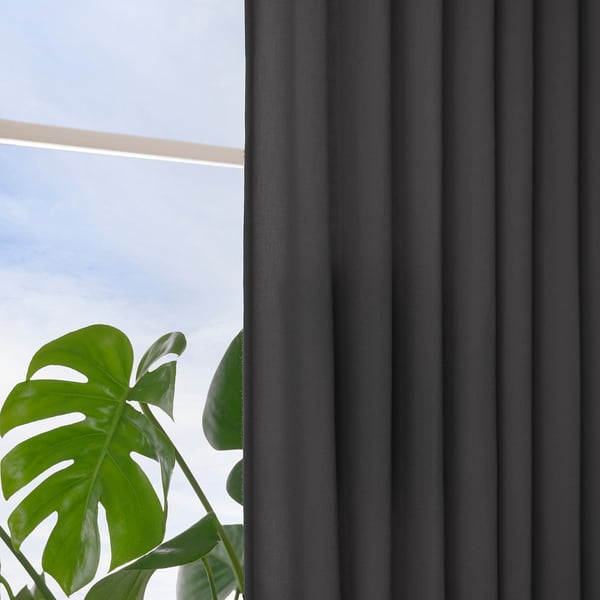 GINSTMOTT Tenda, 2 teli, grigio scuro/con occhielli, 145x300 cm