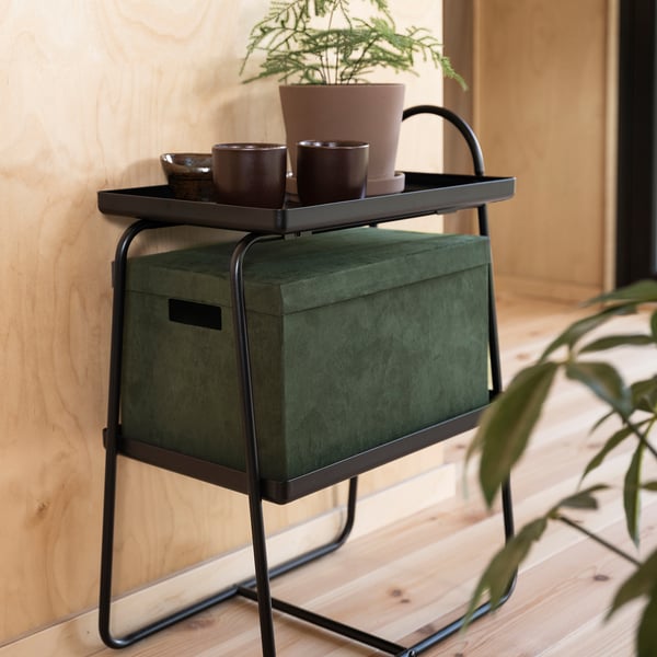 GJÄTTA Scatola con coperchio, velluto verde scuro, 25x35x20 cm
