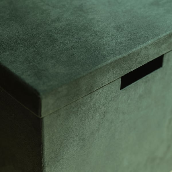 GJÄTTA Scatola con coperchio, velluto verde scuro, 32x35x32 cm