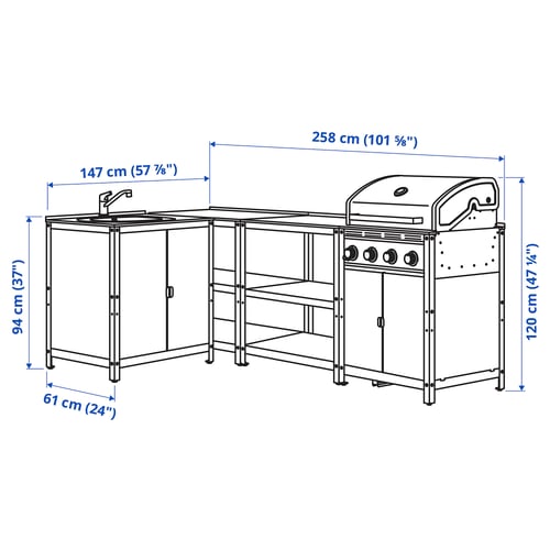 GRILLSKÄR Cucina da esterno, inox, 244x147 cm