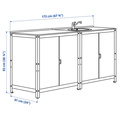 GRILLSKÄR Mobile con lavello/mobile, esterno, inox, 172x61 cm
