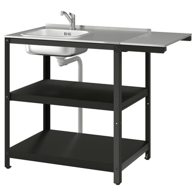 GRILLSKÄR Mobile per lavello con tavolino, inox/da esterno, 93/116x61 cm
