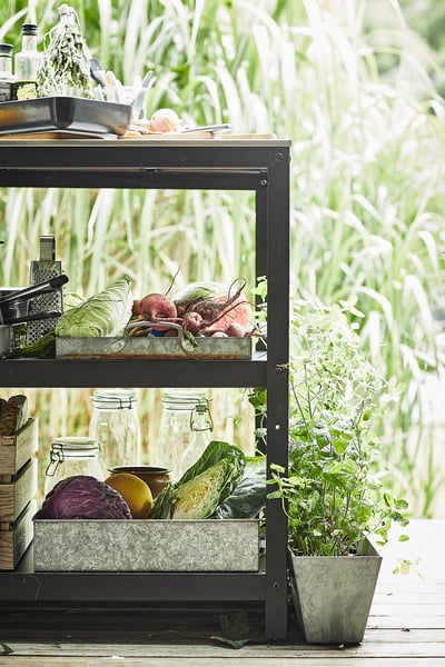 GRILLSKÄR Scaffale per isola cucina, nero/inox da esterno, 86x61 cm