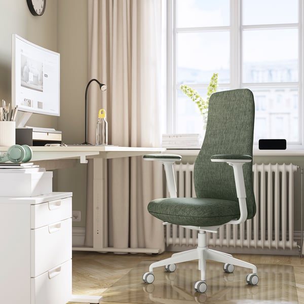 GRÖNFJÄLL Sedia da ufficio con braccioli, Letafors grigio-verde/bianco