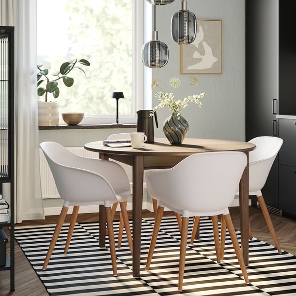 GRÖNSTA Sedia con braccioli interno/esterno, bianco/marrone chiaro/legno