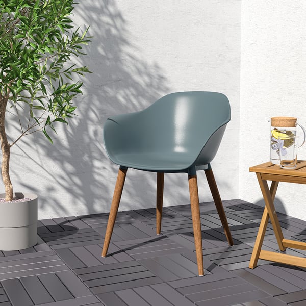 GRÖNSTA Sedia con braccioli interno/esterno, grigio-turchese
