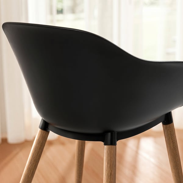 GRÖNSTA Sedia con braccioli interno/esterno, nero/marrone chiaro/legno
