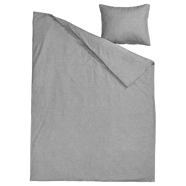 GROVSNÄRJA Copripiumino e federa, grigio/melange, 150x200/50x60 cm