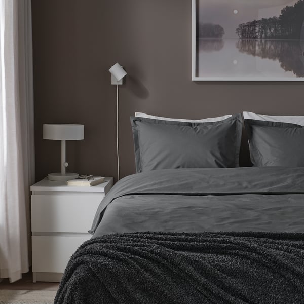 HAMPFLOCKEL Copripiumino e 2 federe, grigio scuro, 240x220/50x60 cm