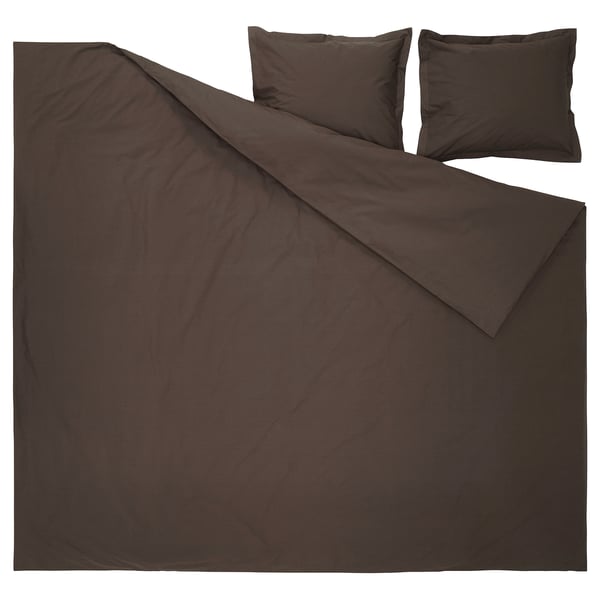 HAMPFLOCKEL Copripiumino e 2 federe, marrone, 240x220/50x60 cm