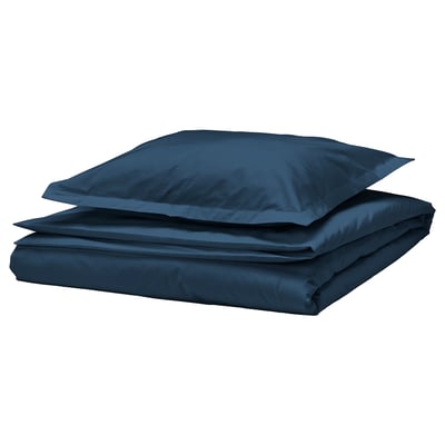 HAMPFLOCKEL Copripiumino e federa, blu scuro, 150x200/50x60 cm