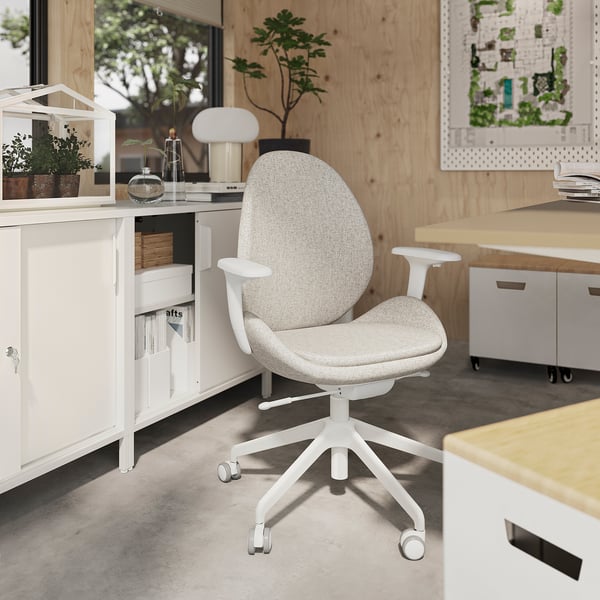 HATTEFJÄLL Sedia da ufficio con braccioli, Gunnared beige/bianco