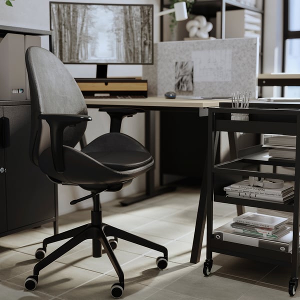 HATTEFJÄLL Sedia da ufficio con braccioli, Smidig nero/nero