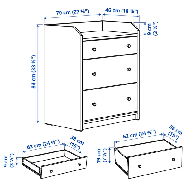 HAUGA Set camera da letto 3 pezzi, bianco