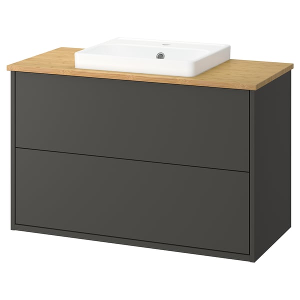HAVBÄCK / ORRSJÖN Mobile lavabo con cassetti/lavabo, grigio scuro/bambù, 102x49x71 cm