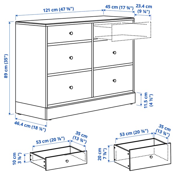 HAVSTA Cassettiera con 6 cassetti, bianco, 121x47x89 cm