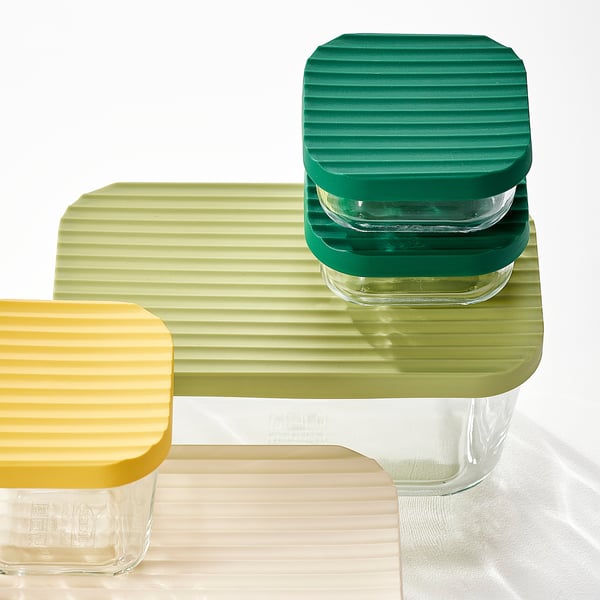 HAVSTOBIS Set 5 contenitori alimenti/coperch, trasparente/multicolore