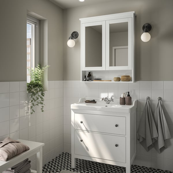HEMNES / RUTSJÖN Mobile lavabo con cassetti/lavabo, bianco, 82x49x95 cm