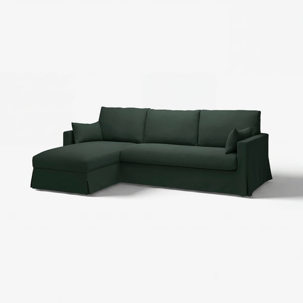 HYLTARP Divano a 3 posti/chaise-longue, sx, Tallmyra verde scuro