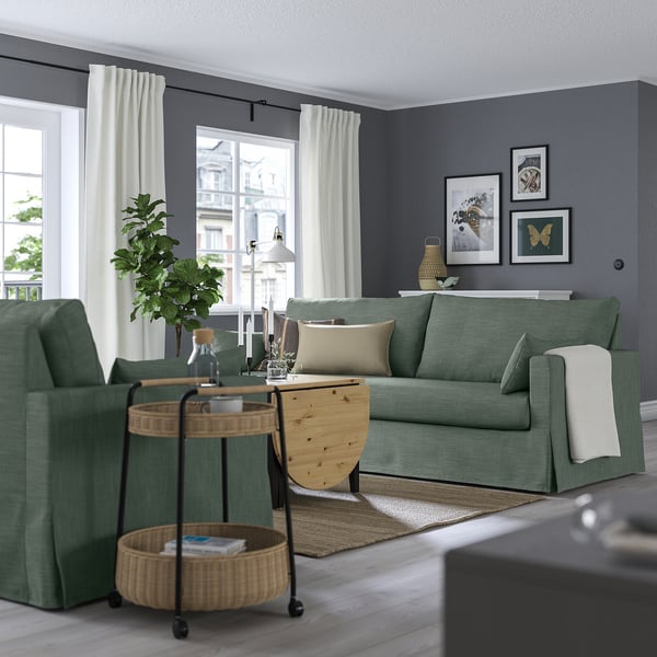 HYLTARP Divano a 3 posti, Hemmesta grigio-verde