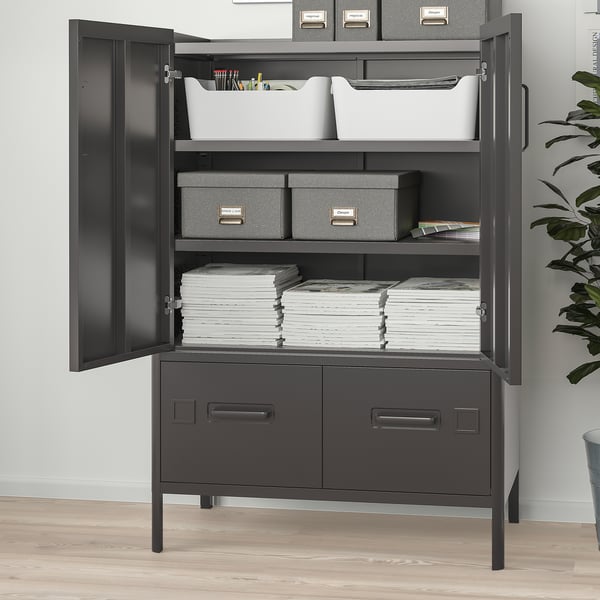 IDÅSEN Mobile con ante e cassetti, grigio scuro, 80x47x119 cm