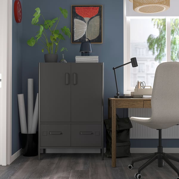 IDÅSEN Mobile con ante e cassetti, grigio scuro, 80x47x119 cm