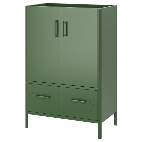 IDÅSEN Mobile con ante e cassetti, verde scuro, 80x47x119 cm