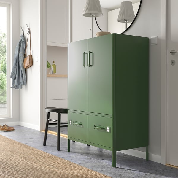 IDÅSEN Mobile con ante e cassetti, verde scuro, 80x47x119 cm