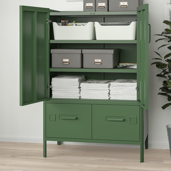 IDÅSEN Mobile con ante e cassetti, verde scuro, 80x47x119 cm