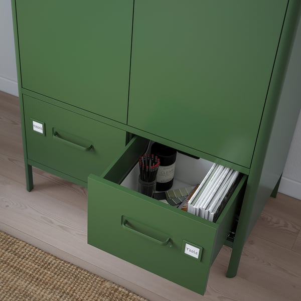 IDÅSEN Mobile con ante e cassetti, verde scuro, 80x47x119 cm
