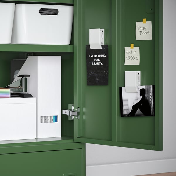 IDÅSEN Mobile con ante e cassetti, verde scuro, 80x47x119 cm